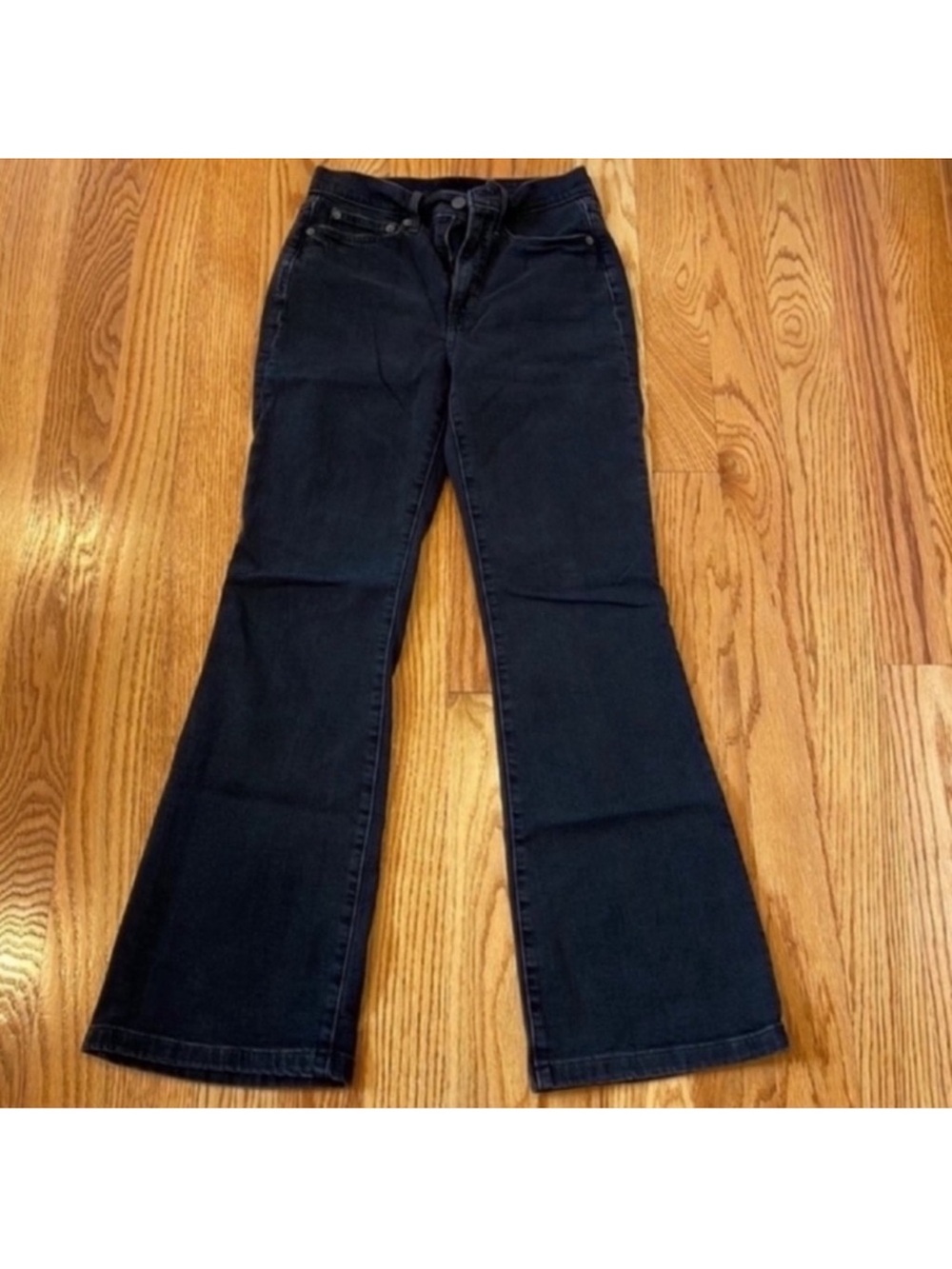 NWOT GAP High Rise Flare Jeans- Distressed Black, Size 28/6R